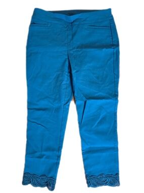 Chico's Teal Blue Cropped Pants with Lace Trim